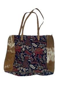 Myra Women’s Bag “Susannah” Tote Leather Upcycled Canvas Cowhide - Picture 1 of 15
