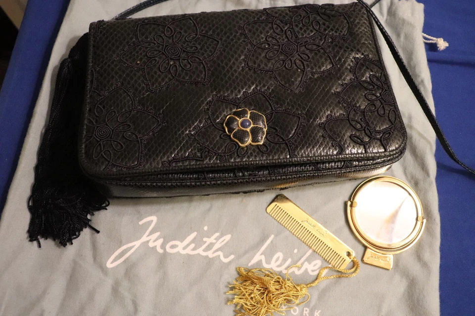 Bolso sin asas vintage Judith Leiber AZUL MARINO lagarto bordado borla Foto 1 de 4