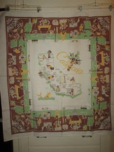 Tovaglia vintage anni 50 California souvenir mappa città + città ~ 46,5 x 49,5 - Foto 1 di 4