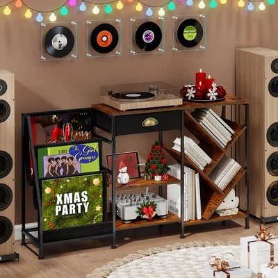 Consola multimedia con estación de carga, tiene capacidad para 200 discos de vinilo, gabinete AV Foto 1 de 4