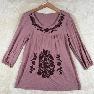 Garnet Hill bestickte Blumen Tunika Top Damen Gr. S Mauve 3/4 Arm Baumwolle - Bild 1 von 9