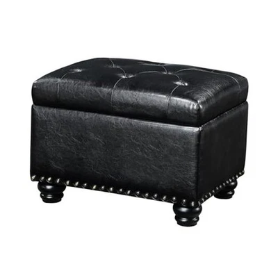  Designs4Comfort 5th Avenue Upholstered Storage Ottoman 24" Black Faux Leather - Image 1 of 4