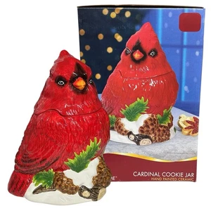 RARE NIB Red Cardinal Cookie Jar Ceramic Christmas Bird Holiday Time Vintage NOS - Picture 1 of 7