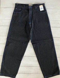Men’s VTG Vintage RISK Super Baggy Wide Leg Denim Jeans Black 36x34 Hip Hop Y2K - Picture 1 of 11