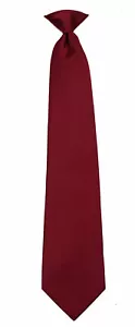 Men's Solid Burgundy Clip On Necktie Business School Wedding Party Occasion - Picture 1 of 3