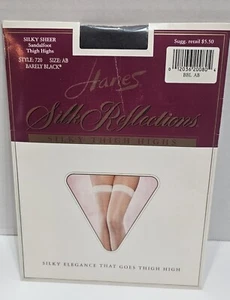 Vintage Hanes Thigh High Silk Reflections 1990's Size AB Barely Black New  - Picture 1 of 2