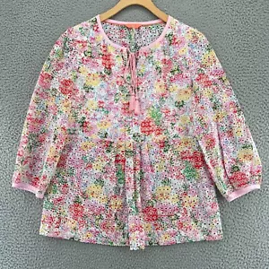 Joules Top Donna 12 Rosa Multi Floreale Stampa Daria Occhielli Pizzo Manica 3/4 Contadino - Foto 1 di 10