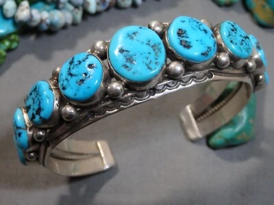 NAVAJO Harrison Jim SLEEPING BEAUTY TURQUOISE Sterling Silver 56g CUFF Bracelet - Image 1 of 4