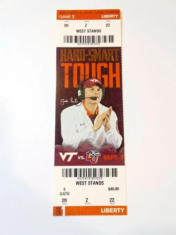 2016 Virginia Tech Hokies Liberty Football Ticket Stub Cover