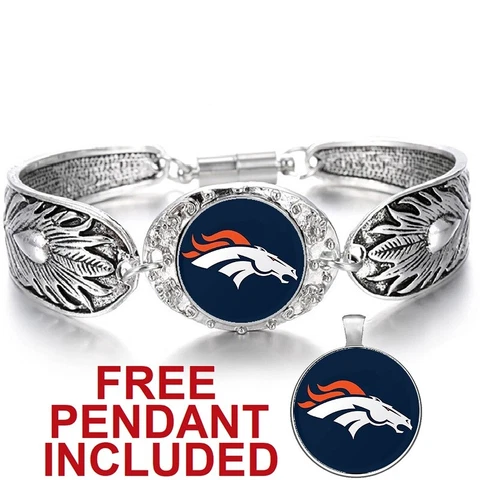 Denver Broncos Women's Sterling Silver Bracelet Football Gift w Gift Pkg D3 Cover