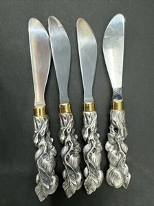 Arthur Court Apple Tree Cheese Spreader Butter Knives Vintage Set of 4 in Box - Picture 1 of 8