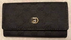 Gucci Black Canvas & Leather Double G Logo Vintage 3 Key Holder Pristine - Picture 1 of 9
