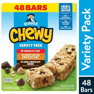 Quaker Chewy Granola Bars Variety Pack, 0.84 oz 48 Count - Picture 1 of 9
