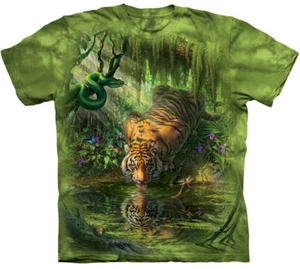 Siberian Tiger Enchanted Snake King Pool Reflection Mountain Green T-Shirt S-3X - Picture 1 of 7