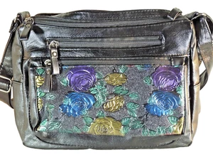 Schwarz bunt geprägt Crossbody Schultertasche Handtasche 6 Fächer 9 x 7 Neu ohne Etikett - Bild 1 von 9