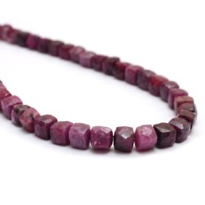 Natural AAA Red Ruby Gemstone 4mm 3D Cube Box Briolette Faceted Beads 13"