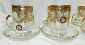 Gold Turkish Tea Glass Set 6 Cups & Saucers Italian inspired Crystal New/Old - Picture 1 of 12
