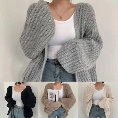 Cute Women's Harajuku Style Lantern Cardigan Sweater in Gray Apricot Color - Image 1 of 4