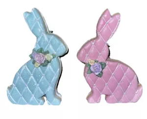 NEW Easter Bunny Pastel Pink & Blue Set Faux Cookie Figurines Tabletop Decor - Picture 1 of 5