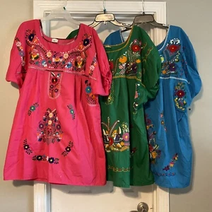 Set Di 3 ~ Top Tunica Donna XG RICAMATO FLOREALE Made In MEXICO BOHO CHIC - Foto 1 di 2