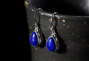 Orecchini A Goccia Con Lapislazzuli Blu In Argento Sterlingo 925 - Foto 1 di 2