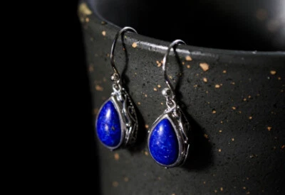 Orecchini A Goccia Con Lapislazzuli Blu In Argento Sterlingo 925 - Immagine 1 di 2