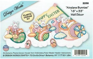 AIRPLANE BUNNIES TRAIN Wall Hanging 7ct  plastic canvas PATTERN  (#TF007) - Picture 1 of 1