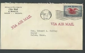1938 C23 6c Luftpost zahlt Flugpreis an Bürgermeister in Salem Messe aus Salem Indiana - Bild 1 von 1