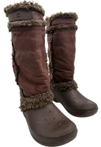 Crocs womens Nadia Foldable Mid Calf Faux Suede Fur Lined Brown Boots Size 9 - Picture 1 of 8