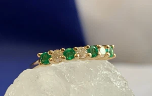 14K Yellow Gold Diamond Ring 2.28g Fine Jewelry Size 6.25 Emerald Color Stones - Picture 1 of 24