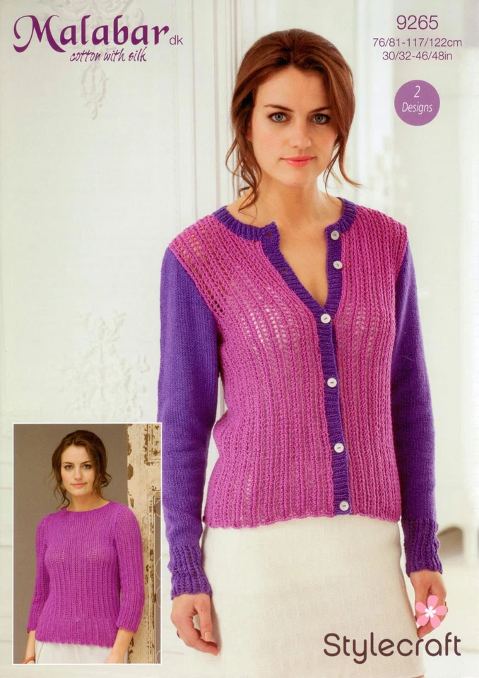 Stylecraft Malabar Cotton DK Ladies Cardigan Sweater Knitting Pattern 9265