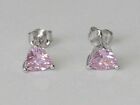Ladies Sterling 925 Solid Silver 1.2 CT Trillion Cut Pink Sapphire Earrings