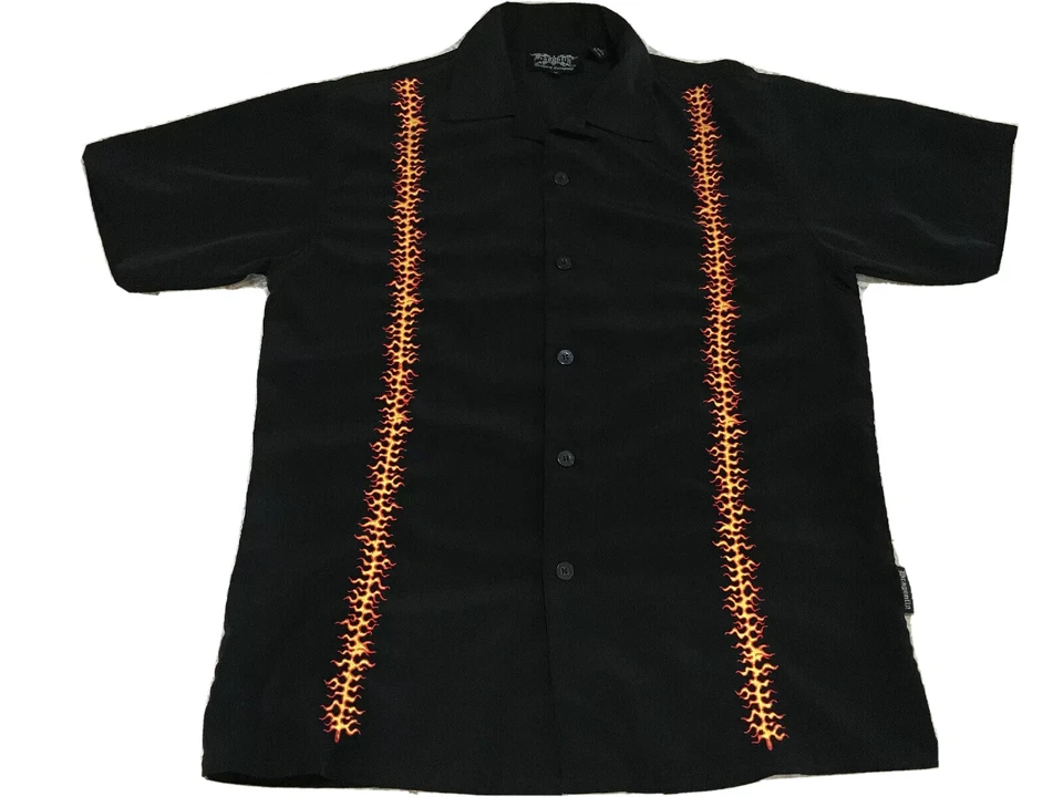 VINTAGE BOWLING SHIRT Dragonfly Mens Guy Fieri Rare Button Down Black M Flames - Image 1 of 4