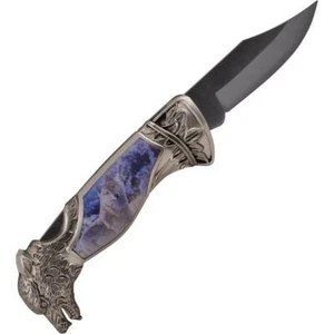 Klappmesser Wolf im verschneiten Wald, mit Stahlklinge - Picture 1 of 1