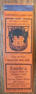 BOSTON, MASSACHUSETTS MATCHBOOK COVER: ESTELLE'S RESTAURANT EMPTY MATCHCOVER -D - Picture 1 of 2