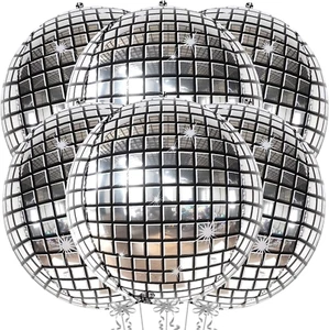 6pcs Big Silver Disco Ball Balloons - Disco Party Decorations | 4D Sphere Disco - Picture 1 of 9