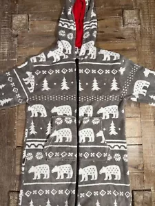 Lazy One Full Zip Hoodie Christmas Pajamas Polar Bear Gray Size Medium - Picture 1 of 12