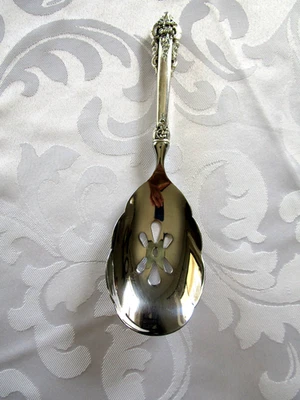 Wallace Grande Baroque Sterling Silver Pierced Serving Casserole Spoon 9.75 Long - Image 1 of 4