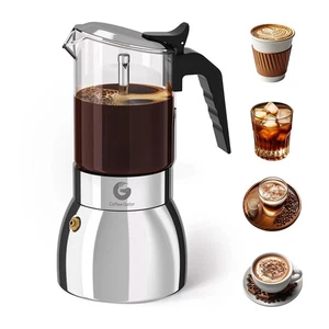 Coffee Gator 9 Cup Moka Pot, 450ml Stovetop Espresso Maker, Transparent Glass & - Picture 1 of 7