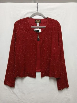 Vintage Allure Red Silk Beaded Jacket 1X NWT Cocktail Holiday Glam Formal Party  - Image 1 of 4