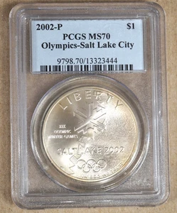 2002-P SALT LAKE CITY OLYMPICS COMMEMORATIVE SILVER $1 PCGS MS70 323444 - Picture 1 of 2