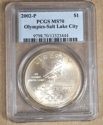 2002-P SALT LAKE CITY OLYMPICS COMMEMORATIVE SILVER $1 PCGS MS70 323444 - Image 1 of 2