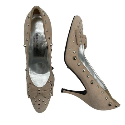 DOLCE & GABBANA Talla 6.5 Gamuza Tacones Altos Crema Neutro Lazo Sin Cordones Foto 1 de 4