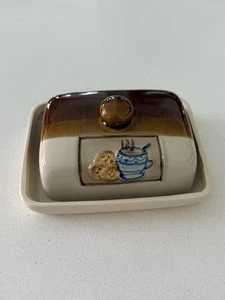 Vintage 1980s Franciscan Ceramics Earthenware Butter Dish Brown Tan - Picture 1 of 6