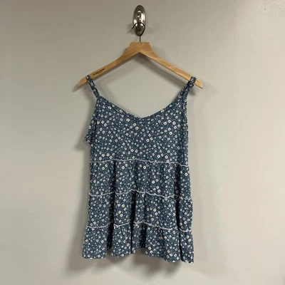 Camiseta Vintage By Torrid Slub Babado Azul Floral Tamanho 2 Sem Mangas Casual - Imagem 1 de 4