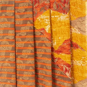 Sanskriti Vintage Sarees Green & Yellow Pure Crepe Floral Printed 5+Yd Decorsari - Picture 1 of 12