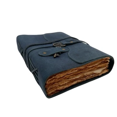 Cuaderno diario de cuero vintage 8x6 200 tapa página papel llave azul Foto 1 de 4