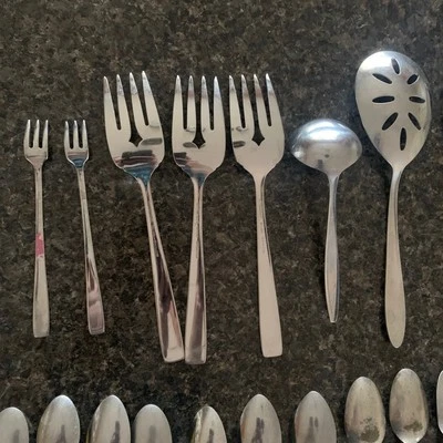 60 Pc Mixed Flatware Lot Stainless Silverplate Spoons Serving Craft Upcycle - Image 1 of 4