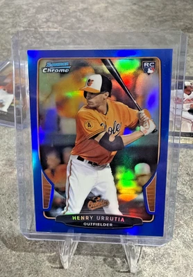 2013 Bowman Drafts Chrome Blue Refractor Baltimore #8 Henry Urrutia /99 (RC) - Image 1 of 2
