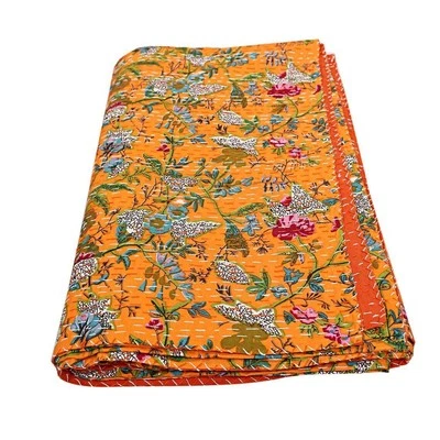 Indian Hand Block Print Kantha Quilt Vintage  Bedspreads Handmade Cotton Throw - Image 1 of 4
